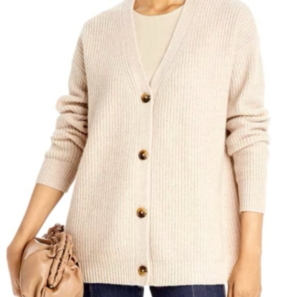 MAGASCHONI Neutral Ribbed 100% Cashmere Cardigan Oversized Fit Size medium